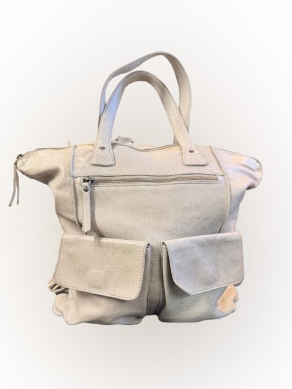 Vilenca Holland Leather Backpack Tote Cream Large Multi Pocket Slouchy Bag